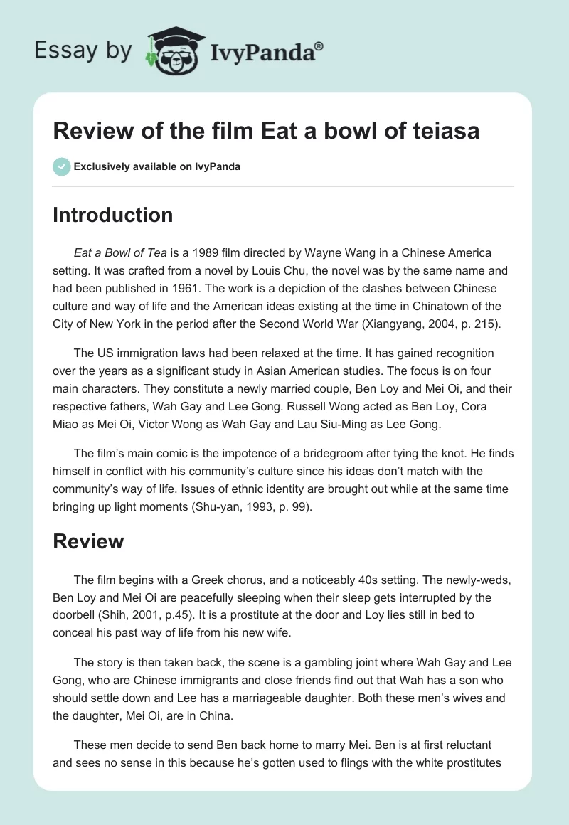Review of the Film Eat a Bowl of Teiasa. Page 1