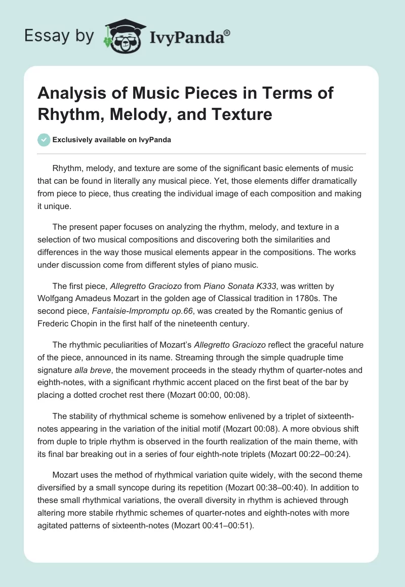 Analysis of Music Pieces in Terms of Rhythm, Melody, and Texture. Page 1