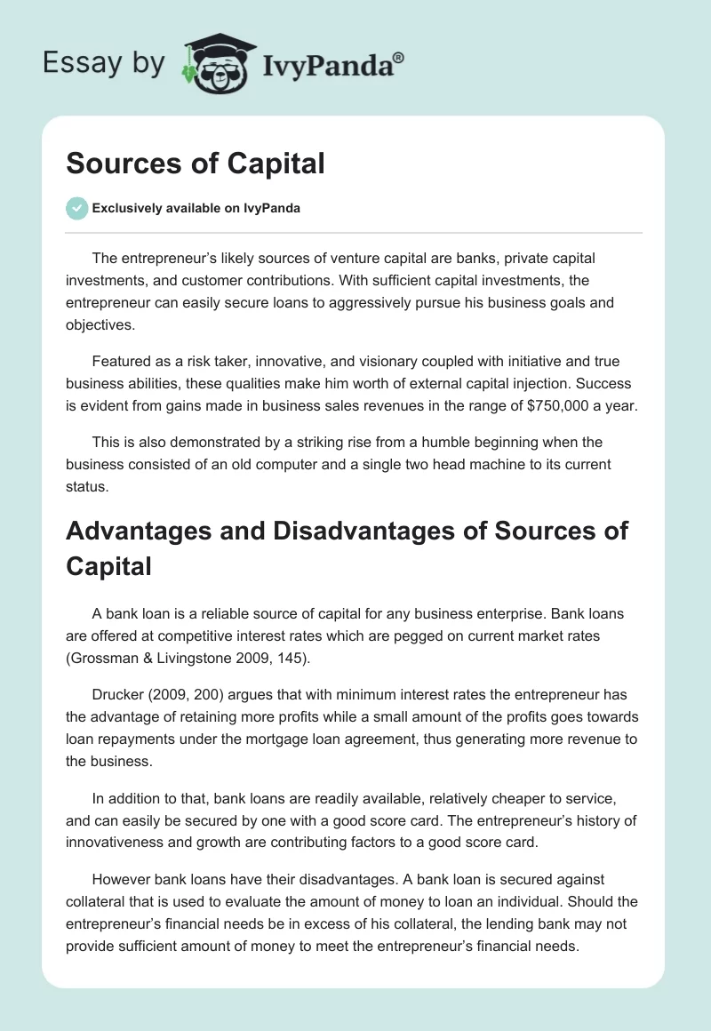 Sources of Capital. Page 1