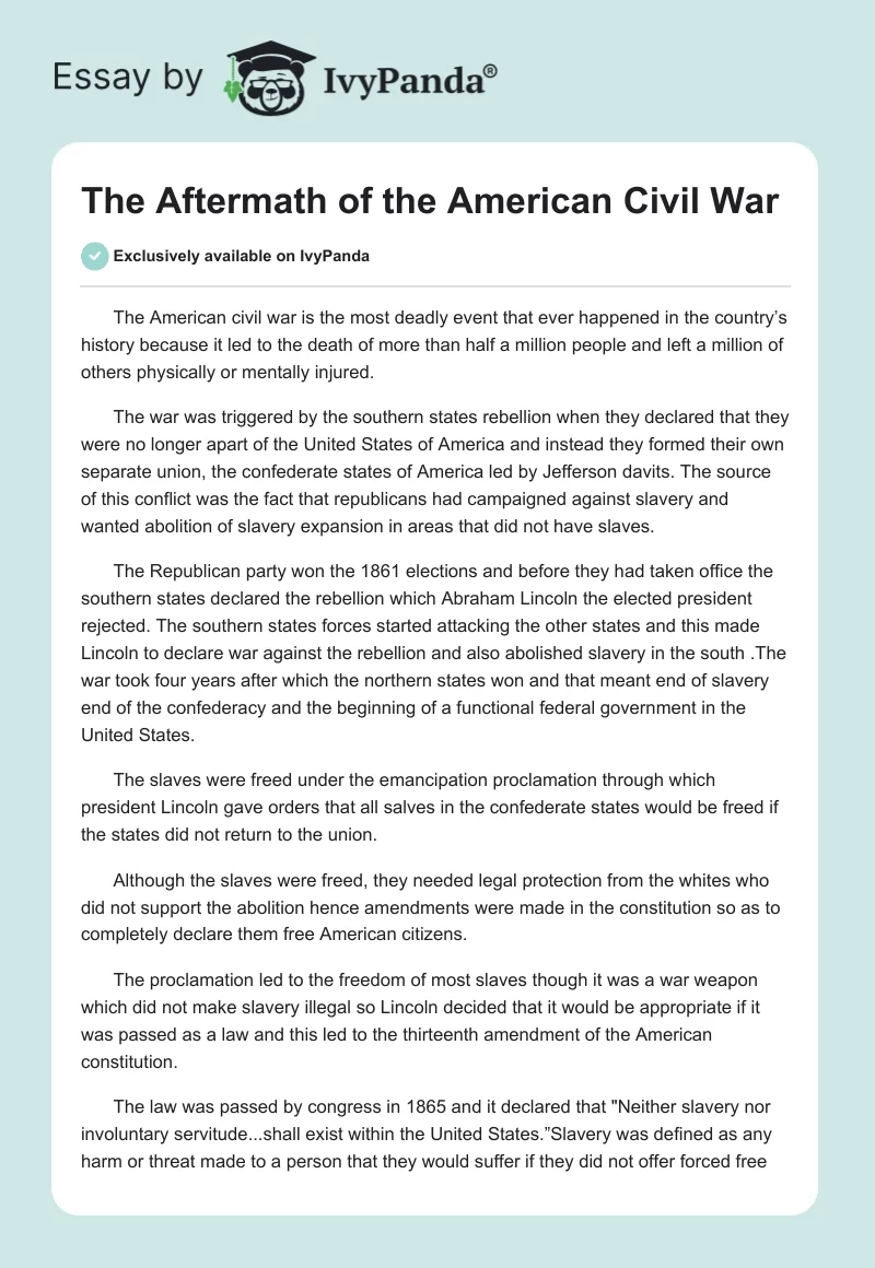 The Aftermath of the American Civil War. Page 1