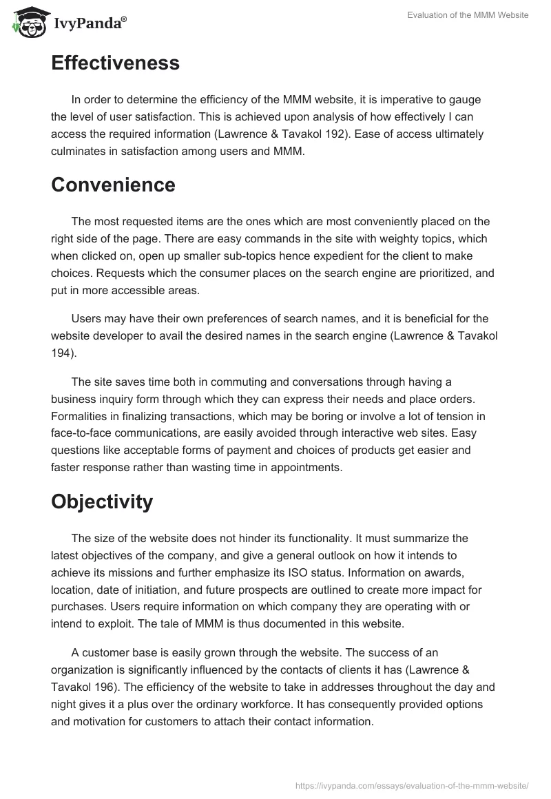 Evaluation of the MMM Website. Page 2