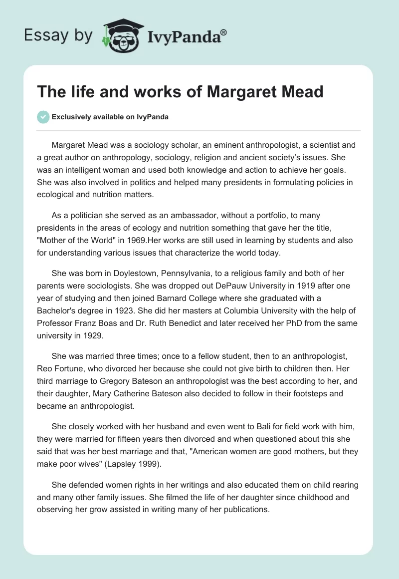 The life and works of Margaret Mead. Page 1