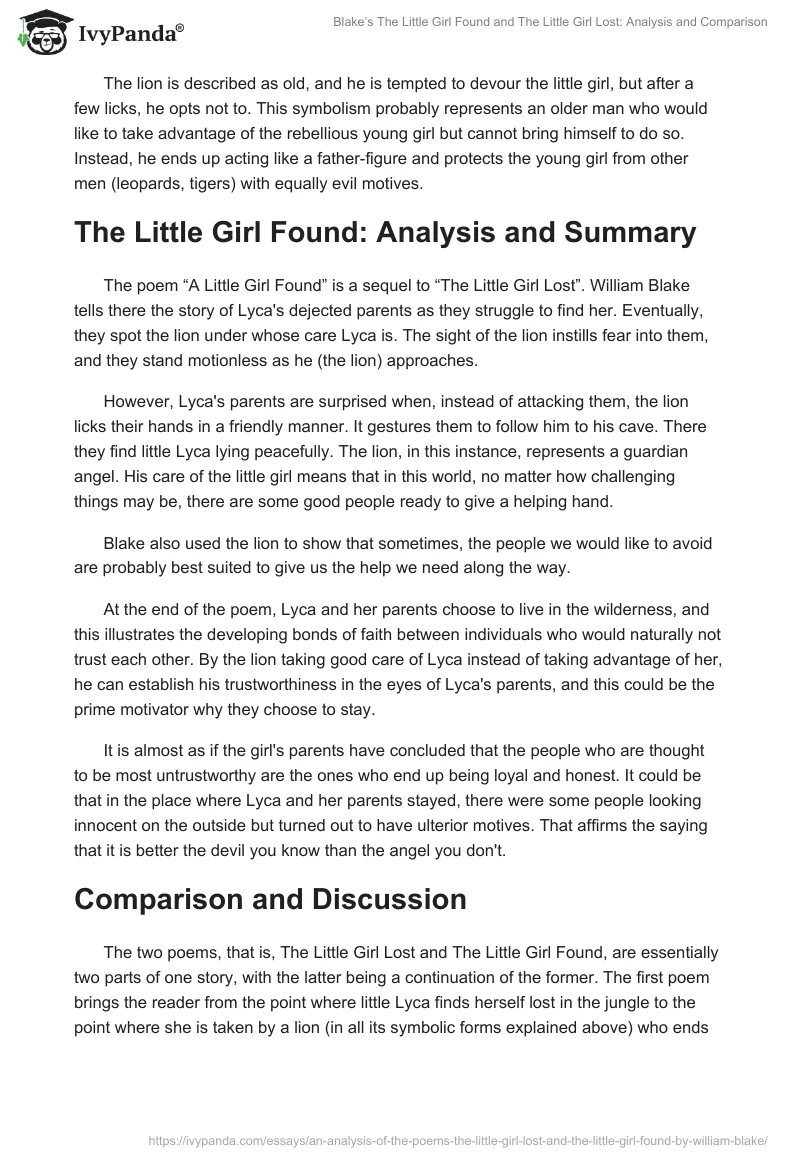 Blake’s The Little Girl Found and The Little Girl Lost: Analysis and Comparison. Page 2