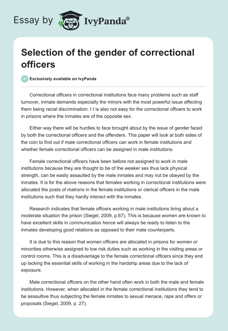 Selection of the gender of correctional officers. Page 1