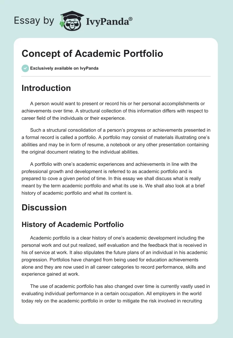 Concept of Academic Portfolio. Page 1