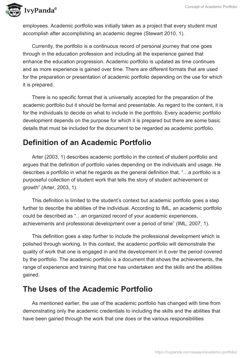 Concept of Academic Portfolio. Page 2