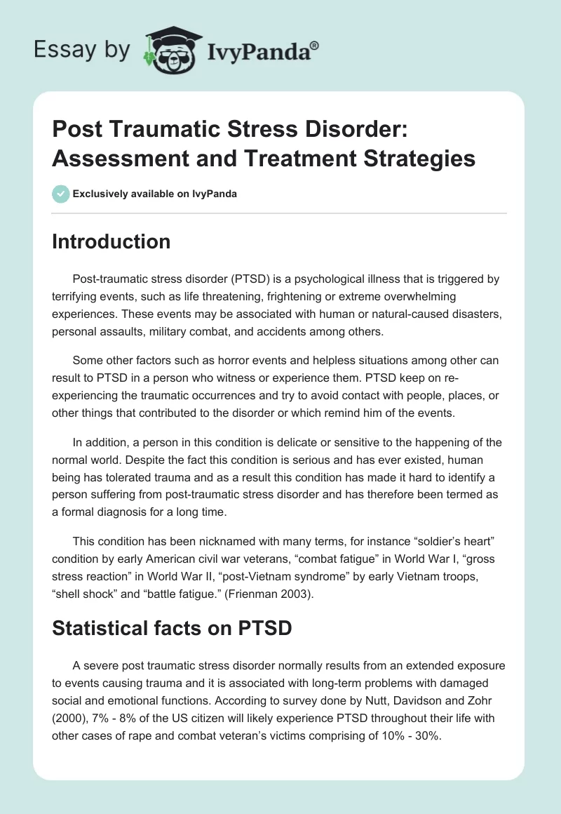 Post Traumatic Stress Disorder: Assessment and Treatment Strategies. Page 1