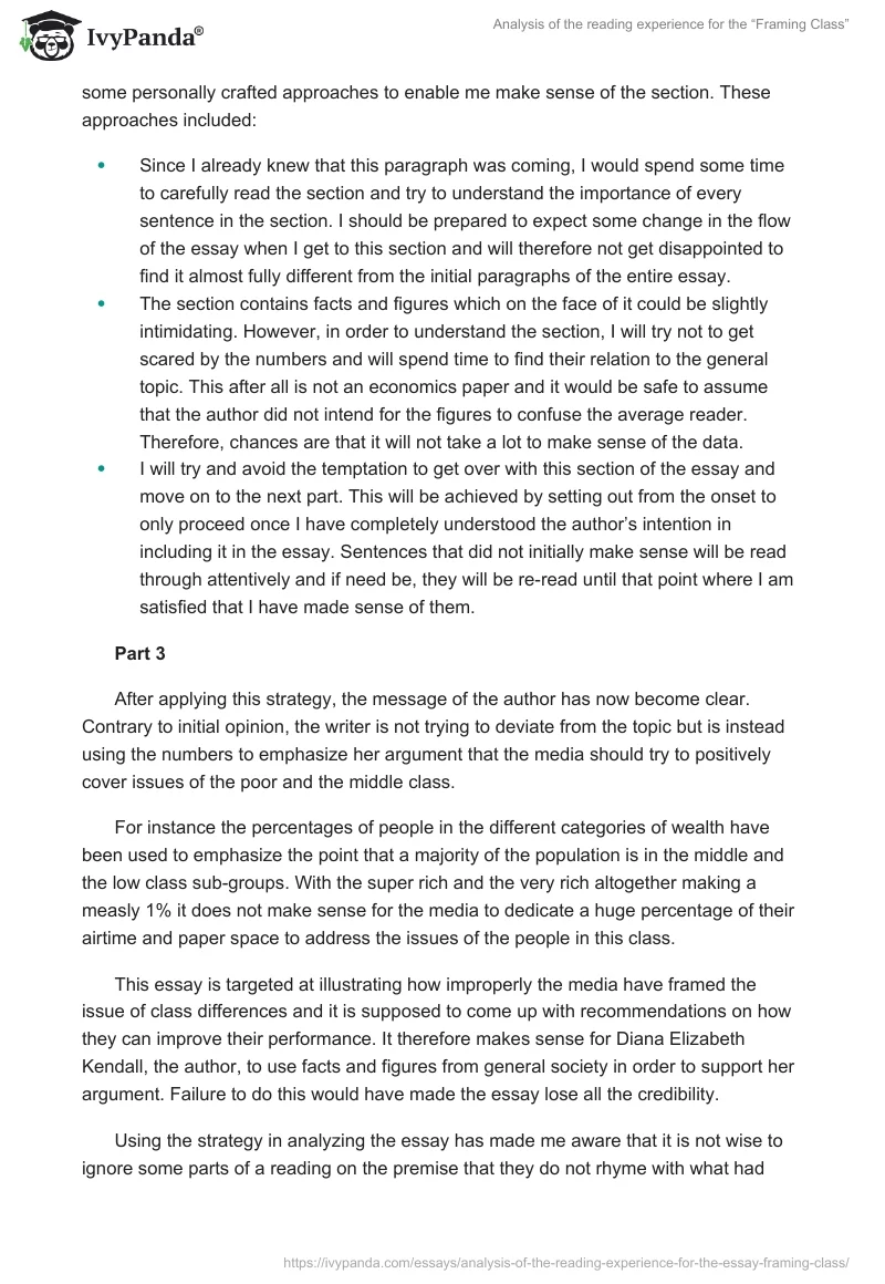 Analysis of the reading experience for the “Framing Class”. Page 2