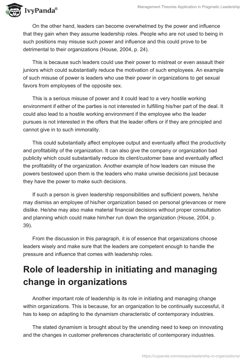 Management Theories Application in Pragmatic Leadership. Page 3