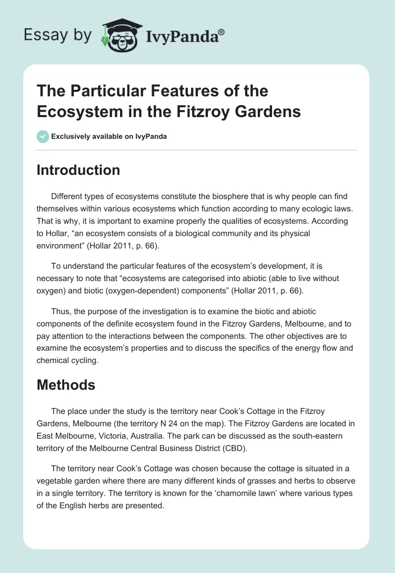 The Particular Features of the Ecosystem in the Fitzroy Gardens. Page 1