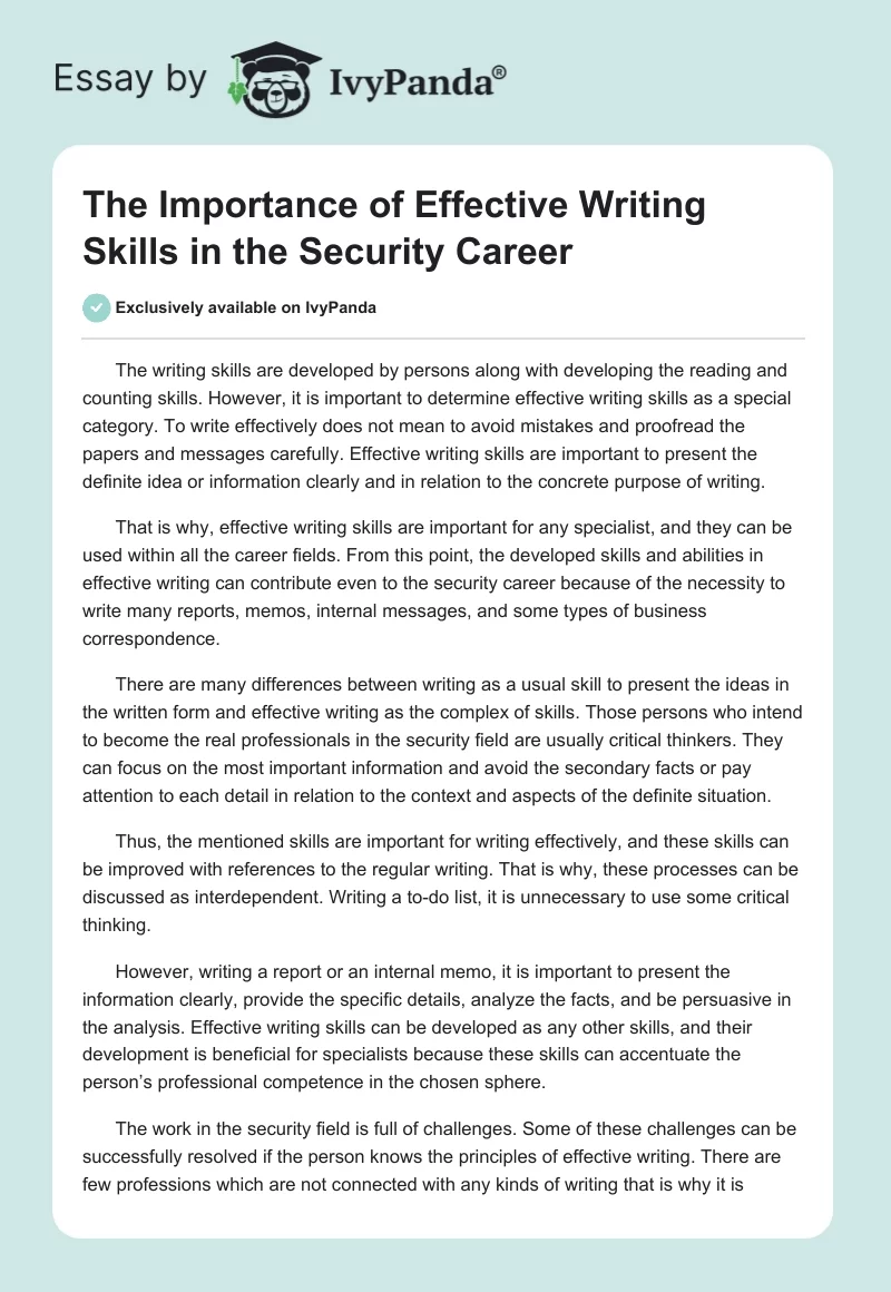 The Importance of Effective Writing Skills in the Security Career. Page 1