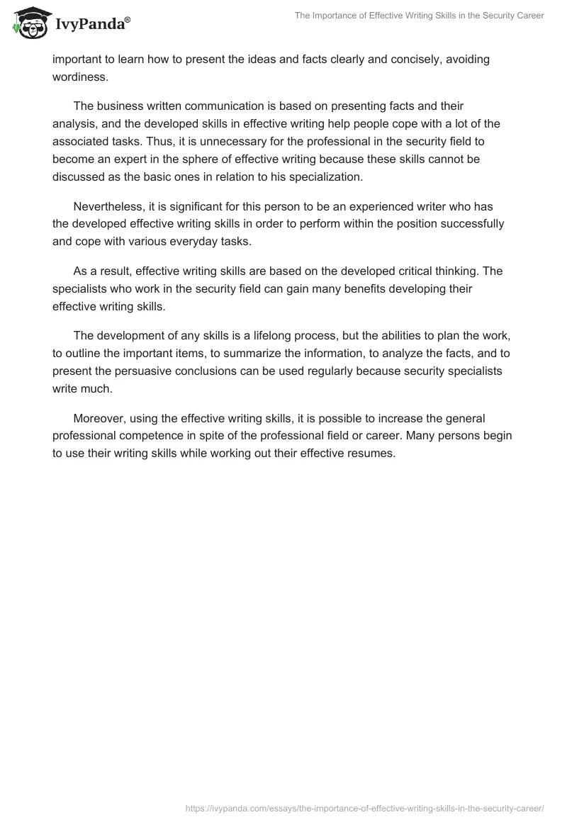 The Importance of Effective Writing Skills in the Security Career. Page 2