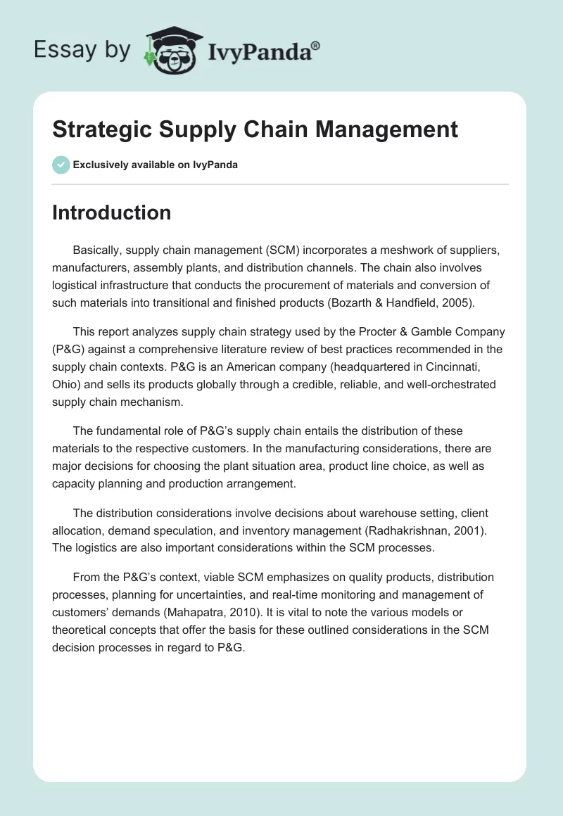 Strategic Supply Chain Management. Page 1