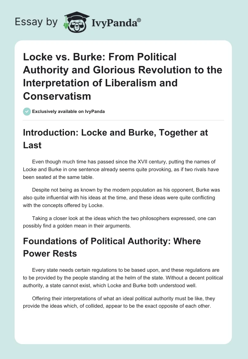 Locke vs. Burke: From Political Authority and Glorious Revolution to the Interpretation of Liberalism and Conservatism. Page 1