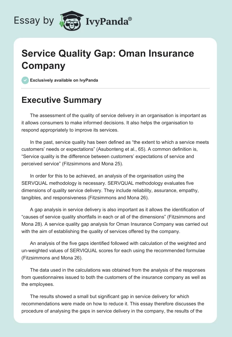 Service Quality Gap: Oman Insurance Company. Page 1