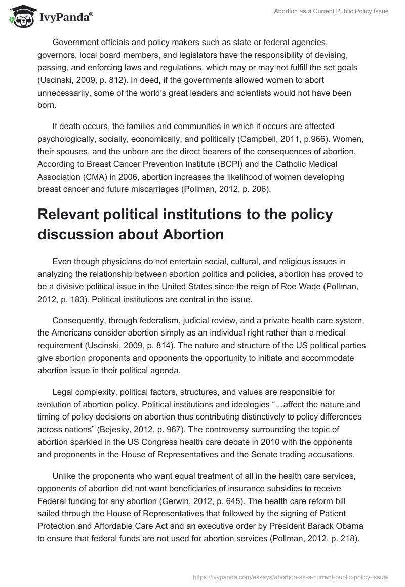 Abortion as a Current Public Policy Issue. Page 4