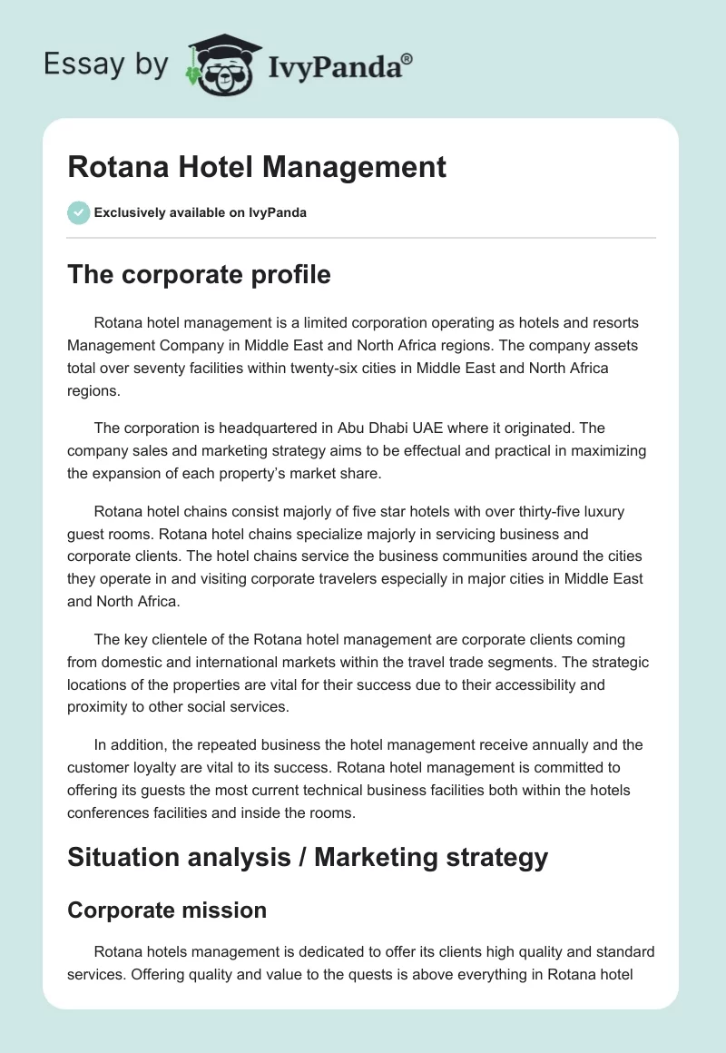 Rotana Hotel Management. Page 1