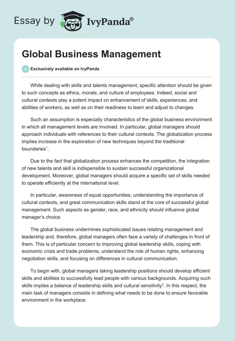 Global Business Management. Page 1