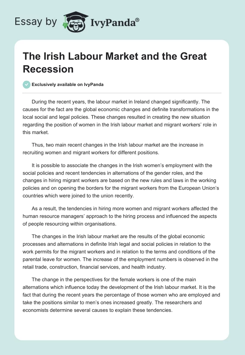 The Irish Labour Market and the Great Recession. Page 1