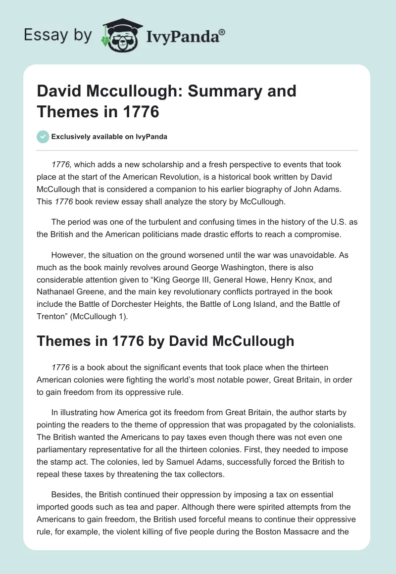 David Mccullough: Summary and Themes in "1776". Page 1