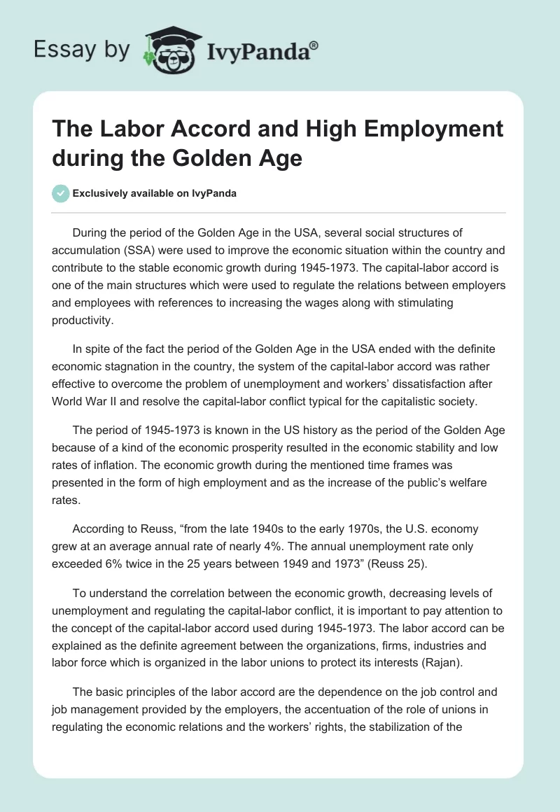 The Labor Accord and High Employment during the Golden Age. Page 1