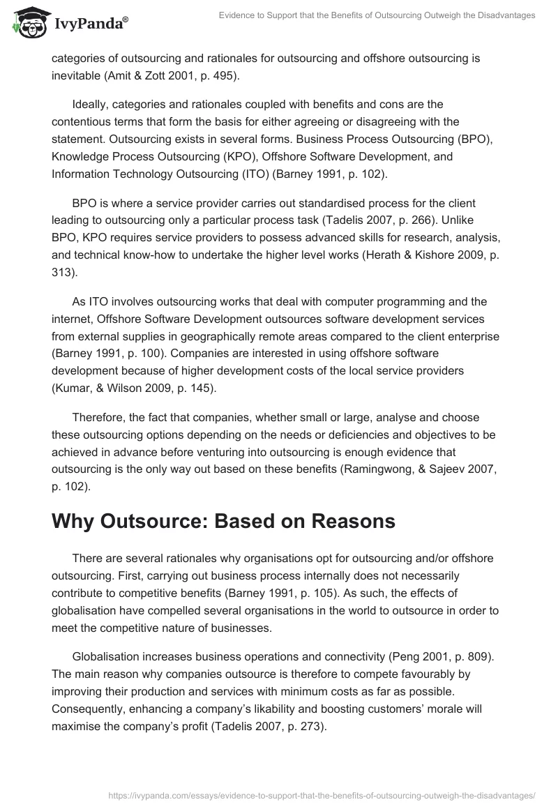 Evidence to Support that the Benefits of Outsourcing Outweigh the Disadvantages. Page 2