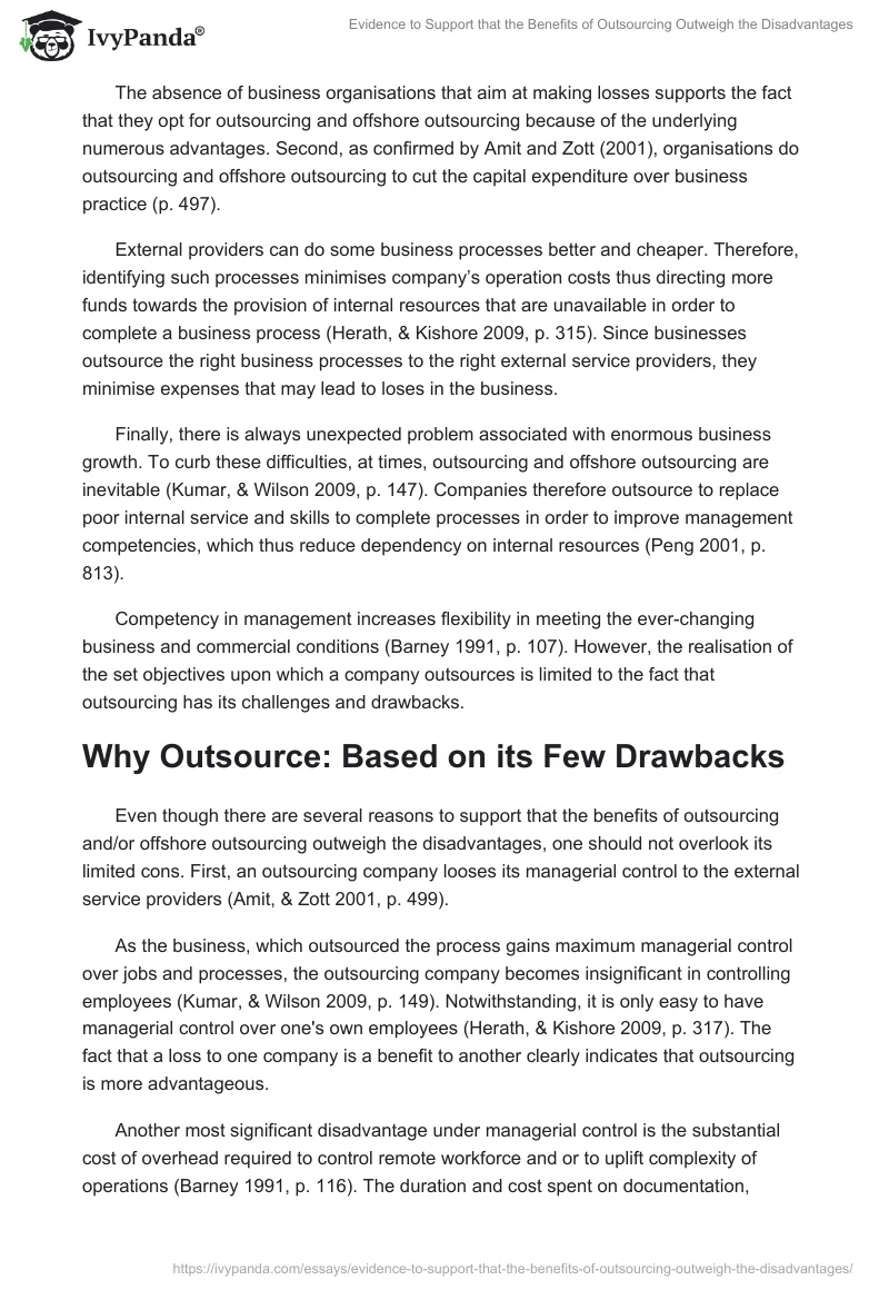 Evidence to Support that the Benefits of Outsourcing Outweigh the Disadvantages. Page 3