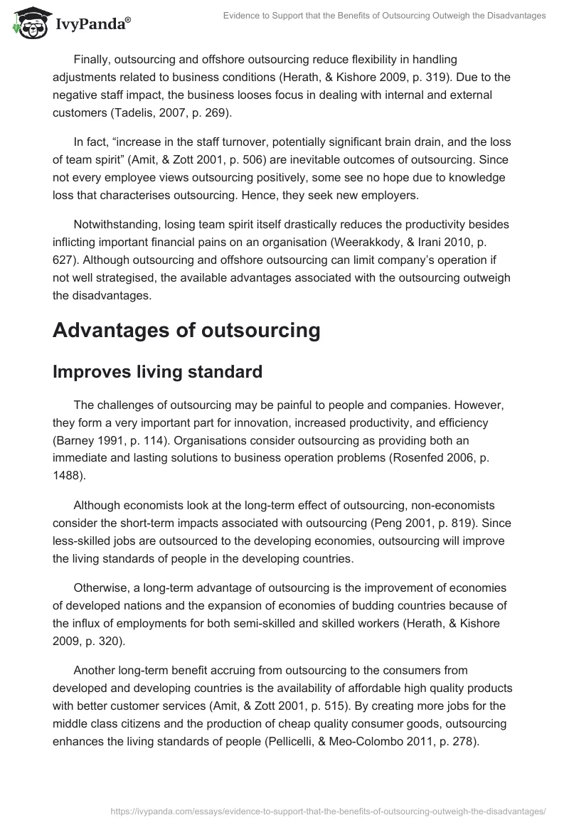 Evidence to Support that the Benefits of Outsourcing Outweigh the Disadvantages. Page 5