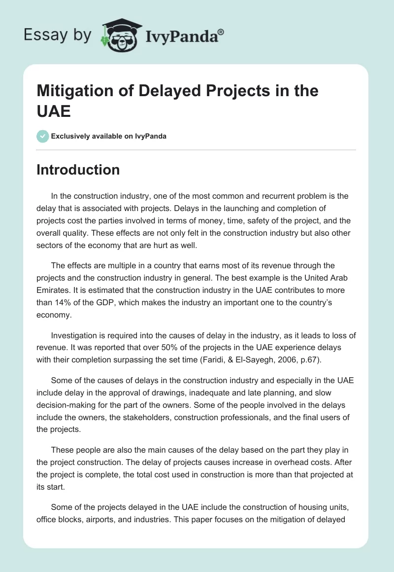 Mitigation of Delayed Projects in the UAE. Page 1