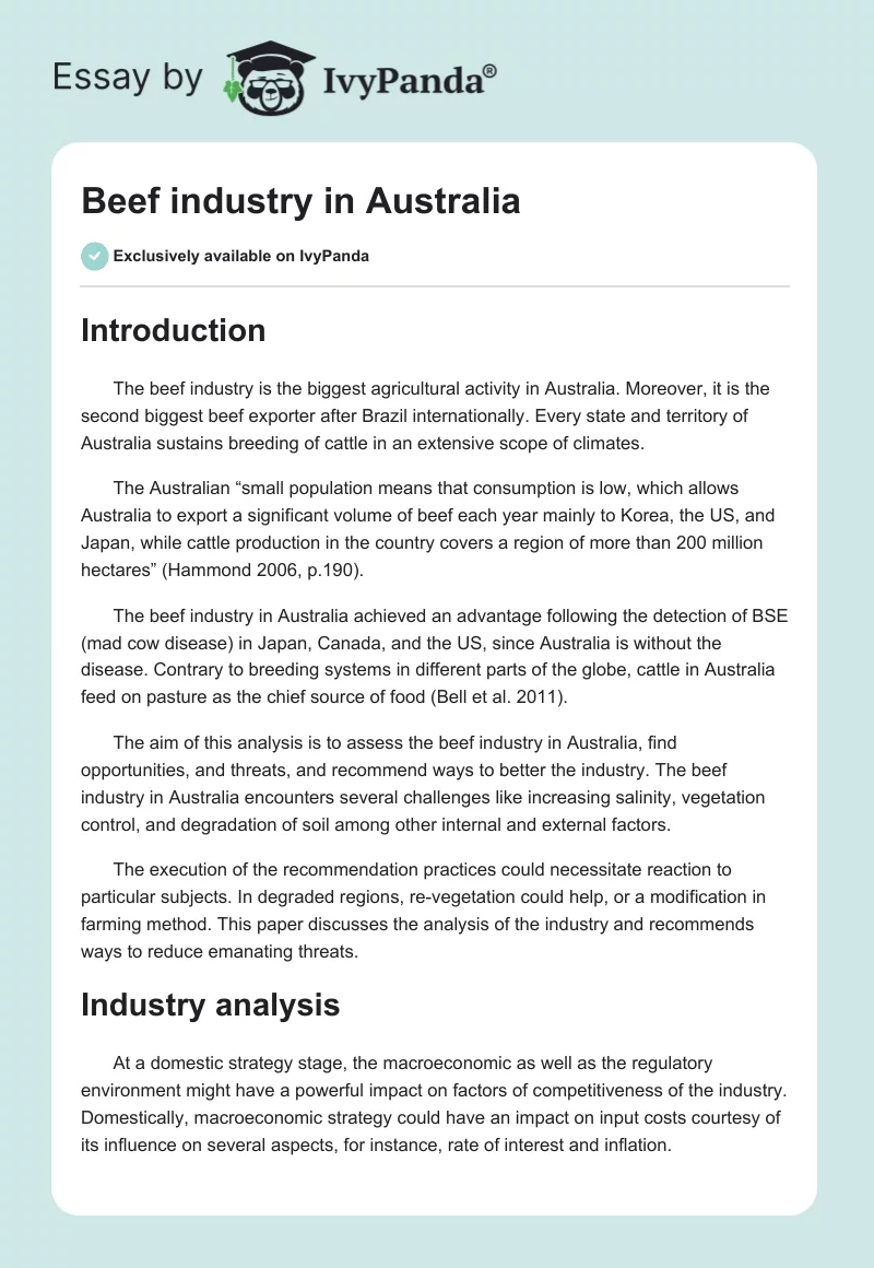 Beef industry in Australia. Page 1