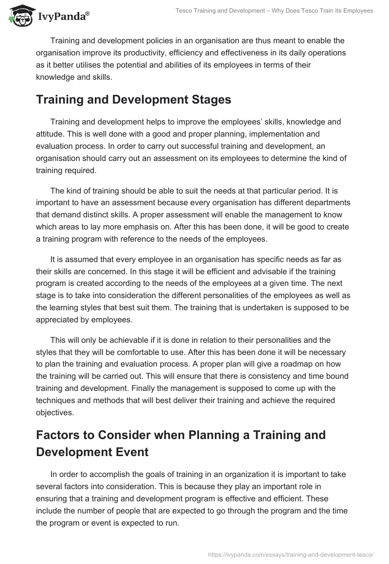 Tesco Training and Development – Why Does Tesco Train Its Employees. Page 5
