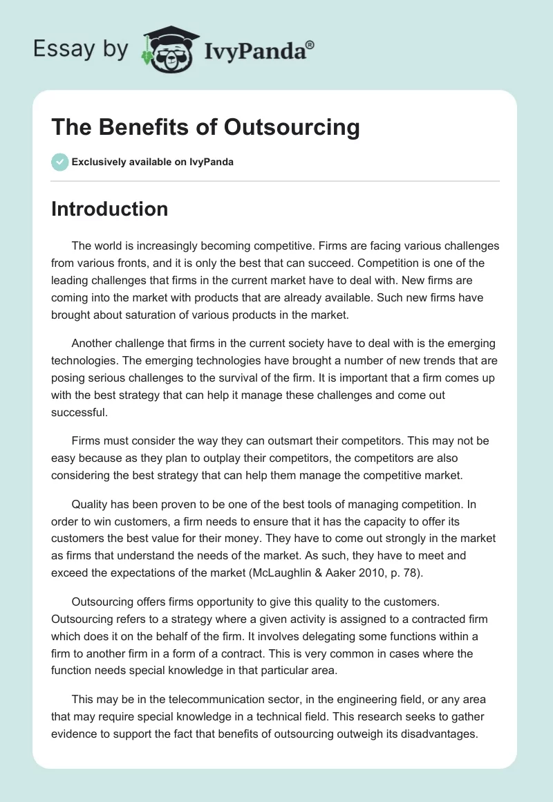 The Benefits of Outsourcing. Page 1