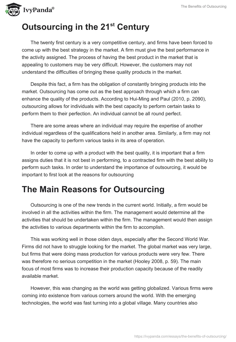 The Benefits of Outsourcing. Page 2