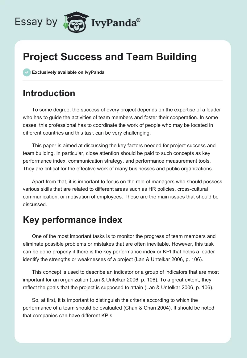 Project Success and Team Building. Page 1