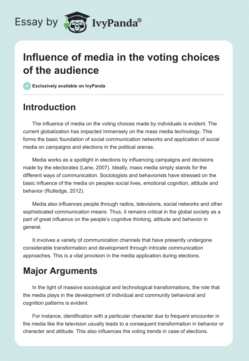 Influence of media in the voting choices of the audience. Page 1