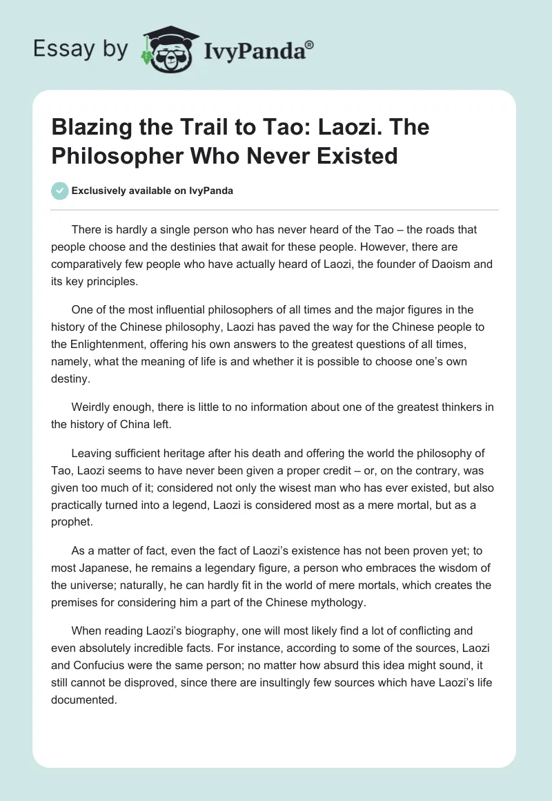 Blazing the Trail to Tao: Laozi. The Philosopher Who Never Existed. Page 1