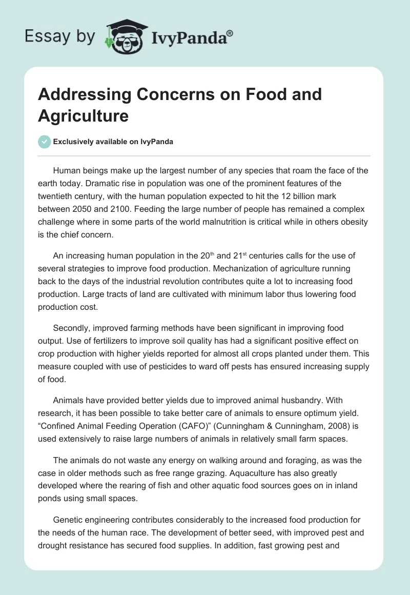 Addressing Concerns on Food and Agriculture. Page 1