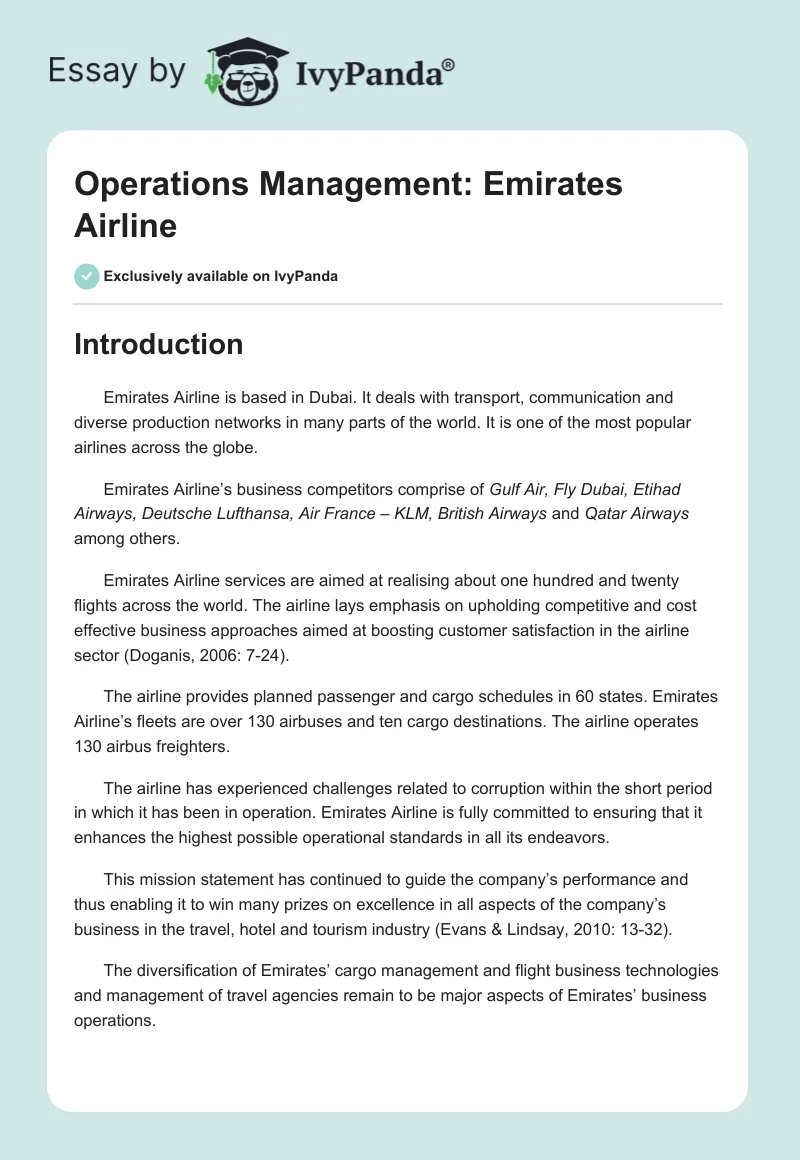 Operations Management: Emirates Airline. Page 1