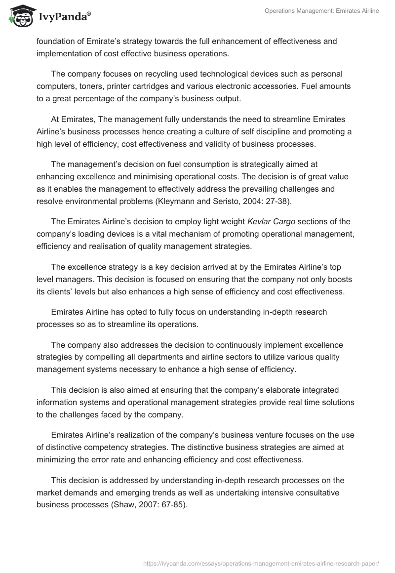 Operations Management: Emirates Airline. Page 3