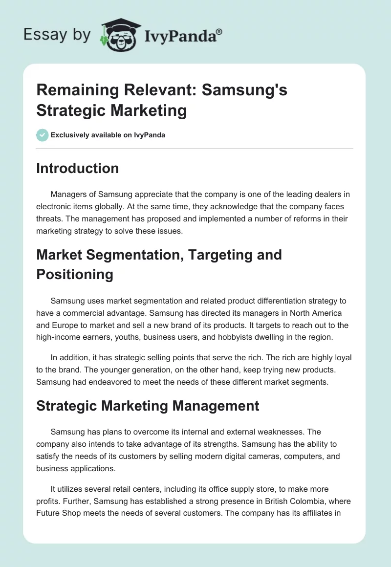 Remaining Relevant: Samsung's Strategic Marketing. Page 1