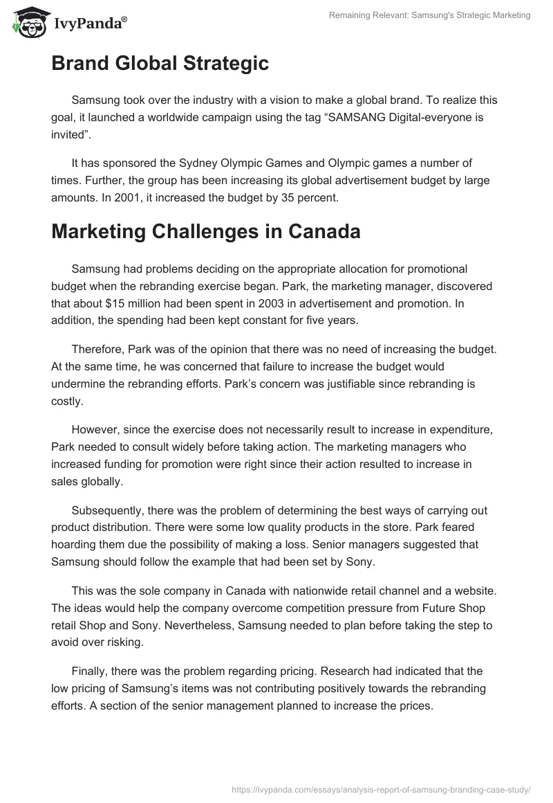 Remaining Relevant: Samsung's Strategic Marketing. Page 3