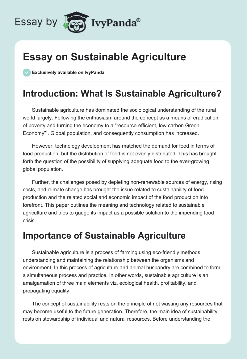 Essay on Sustainable Agriculture. Page 1
