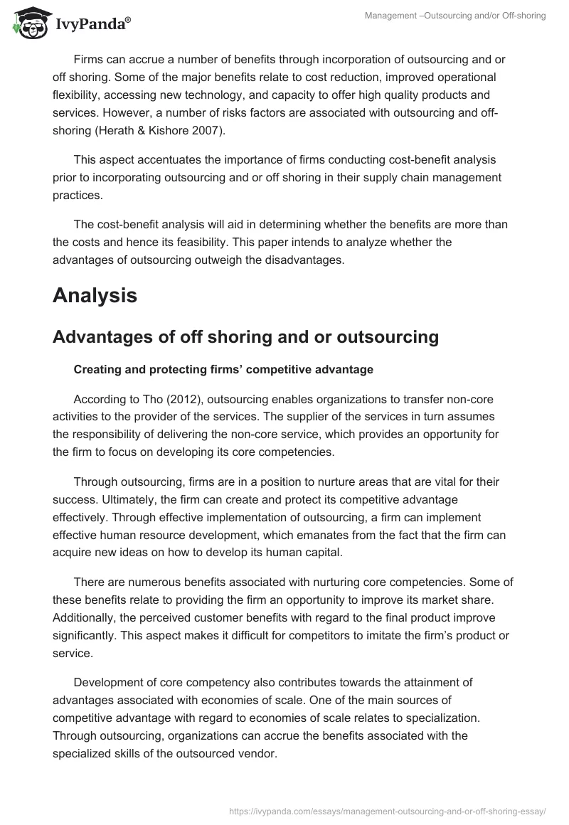 Management –Outsourcing and/or Off-Shoring. Page 2