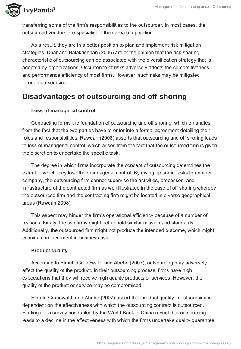 Management –Outsourcing and/or Off-Shoring. Page 5