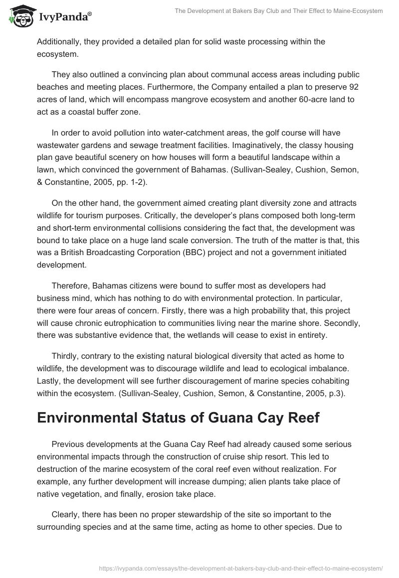 The Development at Bakers Bay Club and Their Effect to Maine-Ecosystem. Page 2
