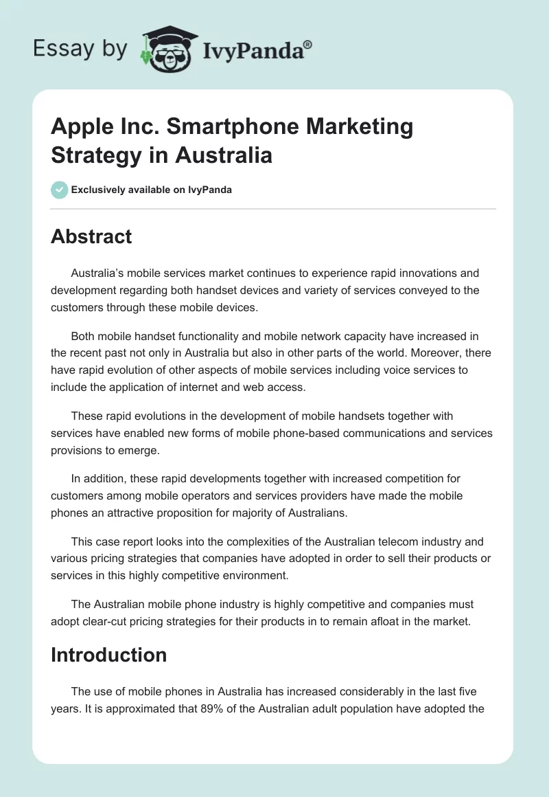 Apple Inc. Smartphone Marketing Strategy in Australia. Page 1