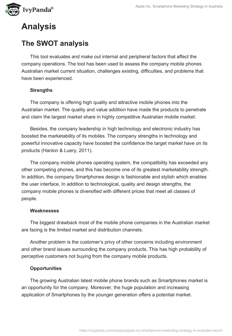 Apple Inc. Smartphone Marketing Strategy in Australia. Page 4