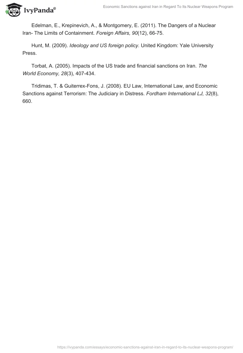Economic Sanctions against Iran in Regard To Its Nuclear Weapons Program. Page 5
