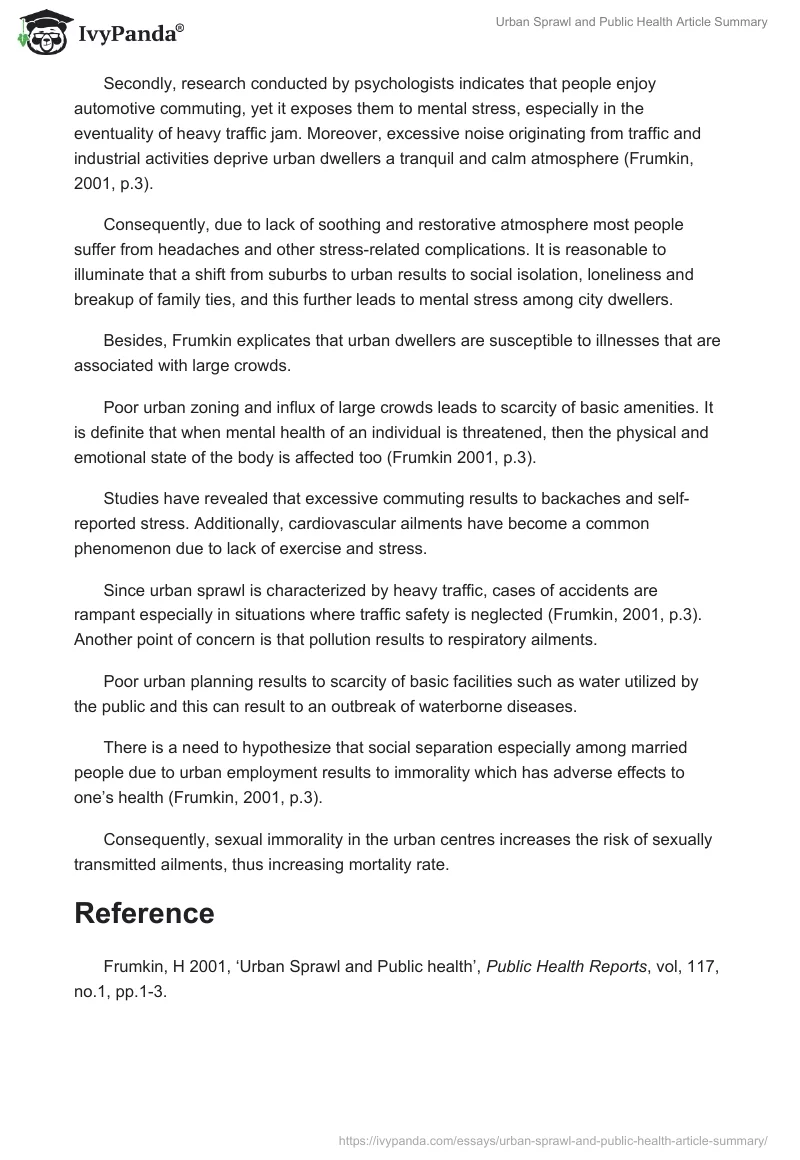 Urban Sprawl and Public Health Article Summary. Page 2