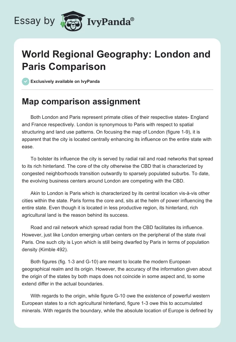 World Regional Geography: London and Paris Comparison. Page 1